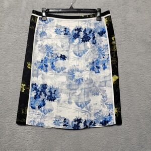 Ivanka‎ Trump Blue Black White Floral Lined Knee Length Mini Skirt Size 8